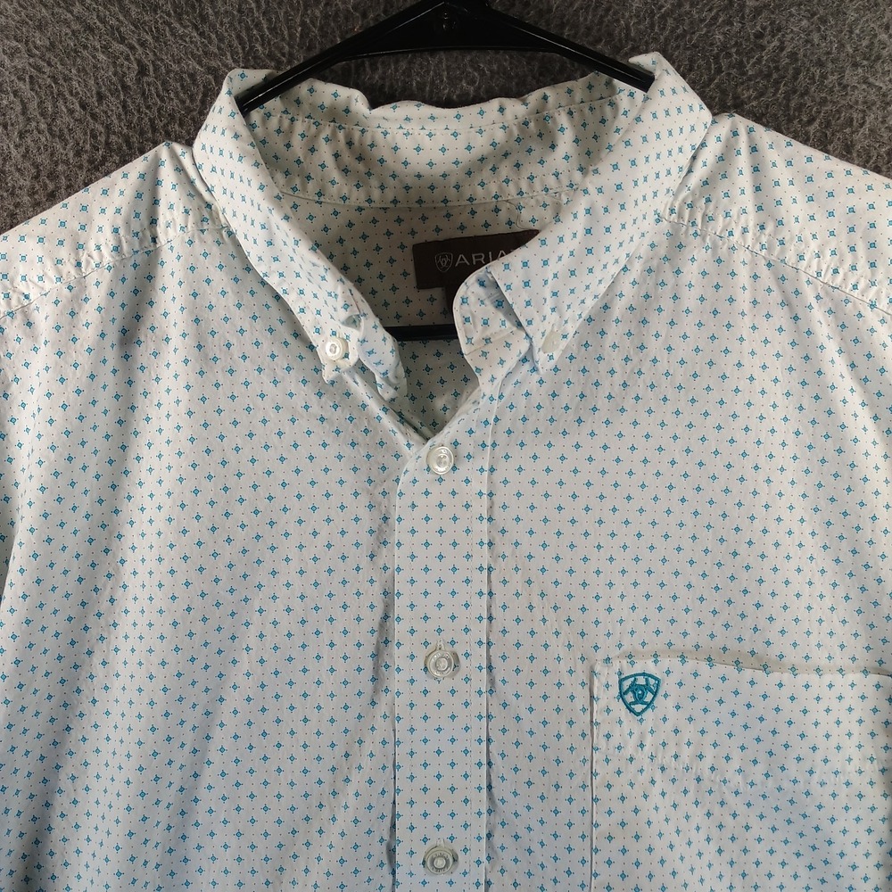 Ariat Kaine Classic Fit Shirt Mens XXL 2XL Geometric White Long Sleeve Button Up - Picture 2 of 12